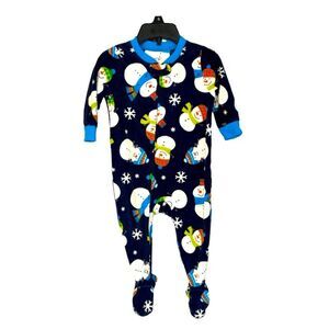 Carter's Snowman Fleece Footed Boys Navy Blue Pajamas Sleeper Pjs Size 12M White